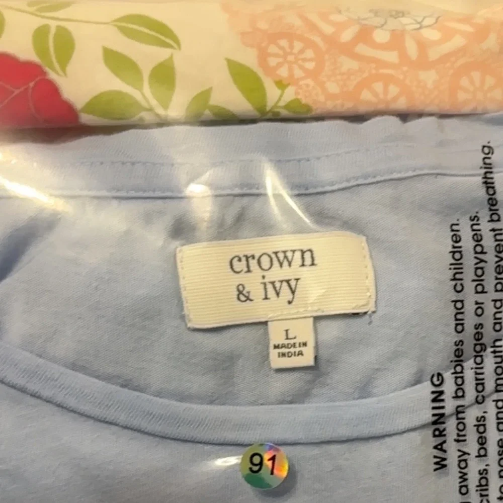 Set of 2 Crown & Ivy Blue Top Striped Sleeves & Cute Floral Skirt Girls Size L‎